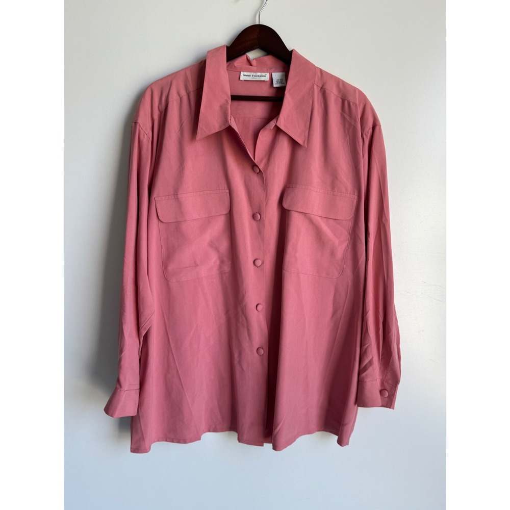 Anne Fontaine Silk Button Down Shirt Blouse Rose Pink Utility Blouse Size 20 lux